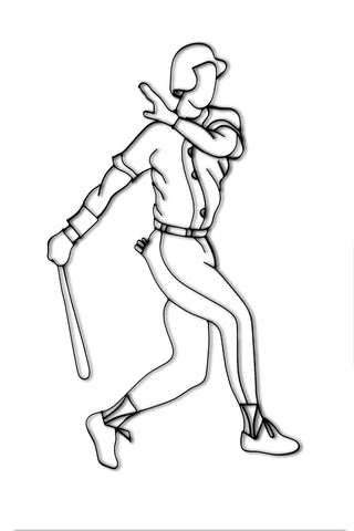 Front view of baseball metal wall art and decor, male batter