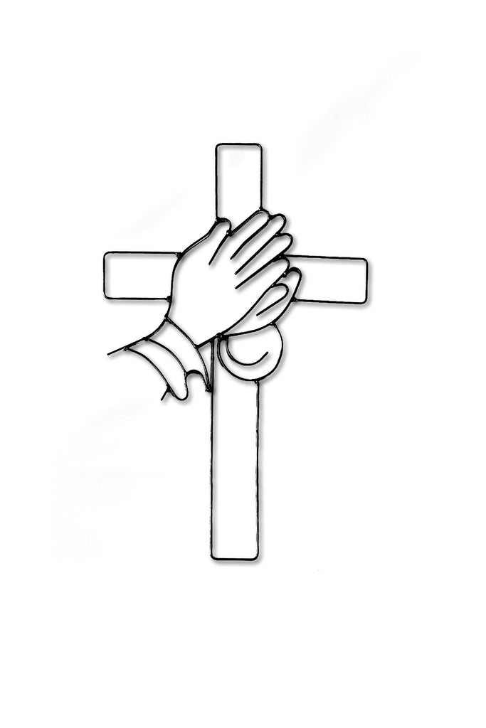 drawings of praying hands with a cross
