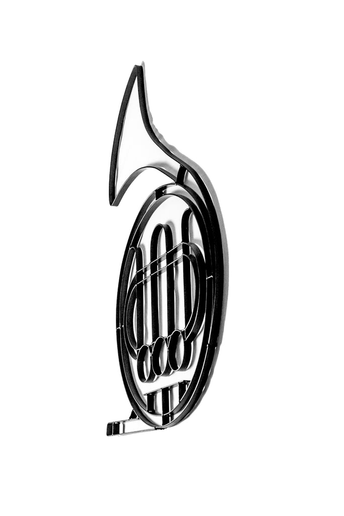 french horn clipart black and white