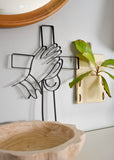 Cross with Praying Hands Metal Wall Decor and Sculpture