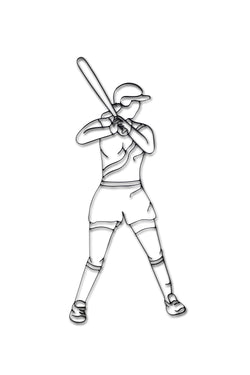 Front view of Softball player metal wall art and decor