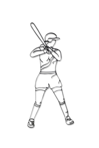 Front view of Softball player metal wall art and decor
