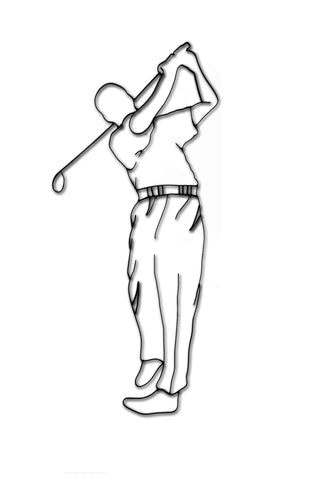 Front view of a male golfer metal wall art and decor